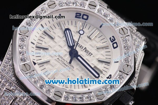 Audemars Piguet Royal Oak Offshore Diver Asia 4813 Automatic Steel/Diamonds Case with White Dial and Stick Markers - Click Image to Close